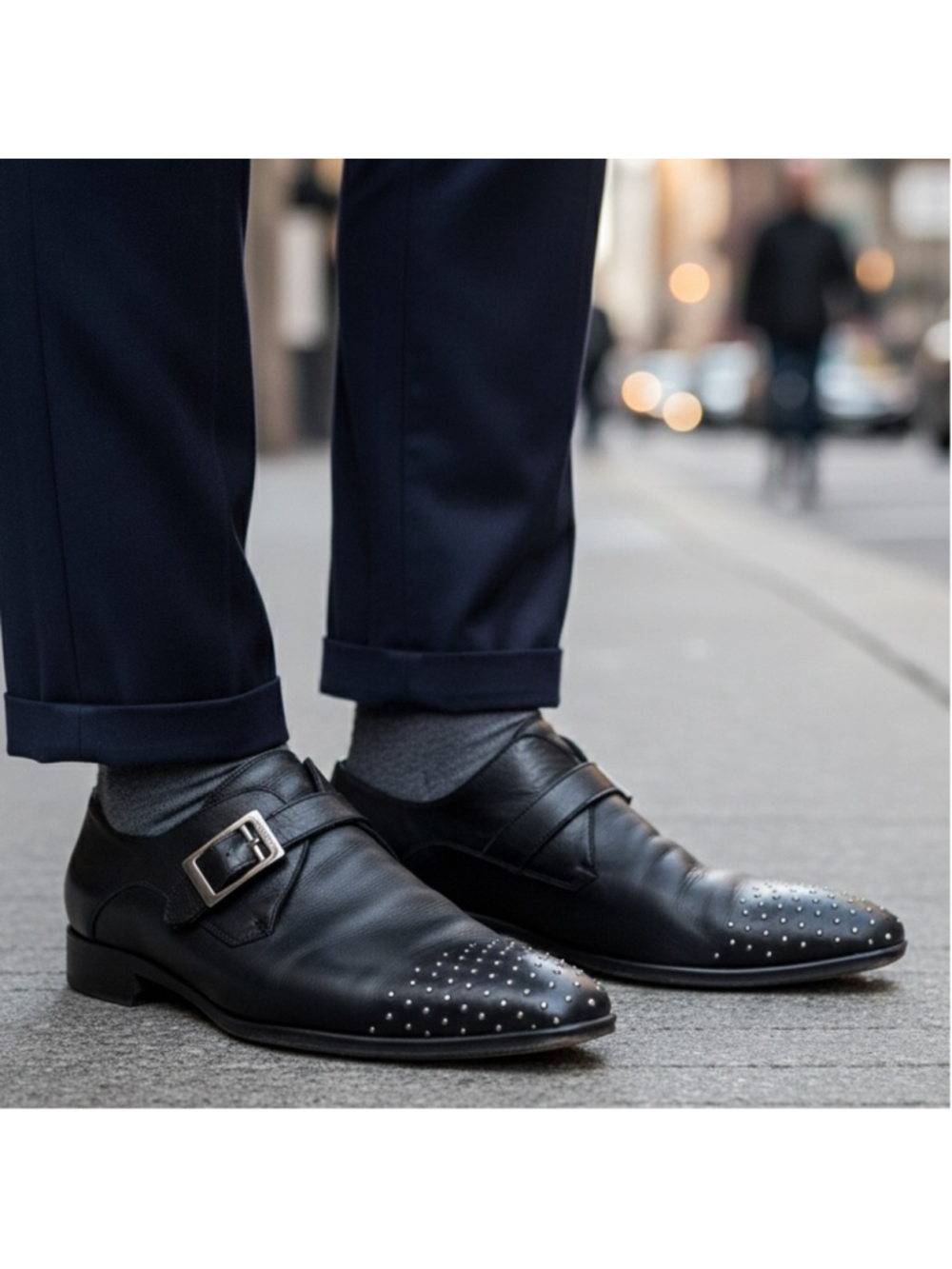Versace Collection Studded Toe Black Leather Monk Dress Shoes Size 41